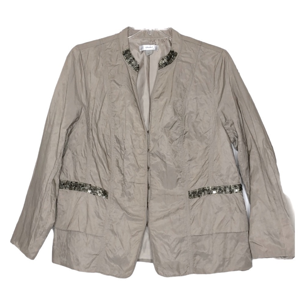𝅺cj BANKS - Light Tan Blazer w/ Gold & Bronze Trim - Cotton and Nylon - Size 1X